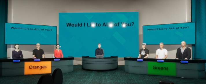 Screenshot of the virtual TV set of Would I Lie to ALL of You?
