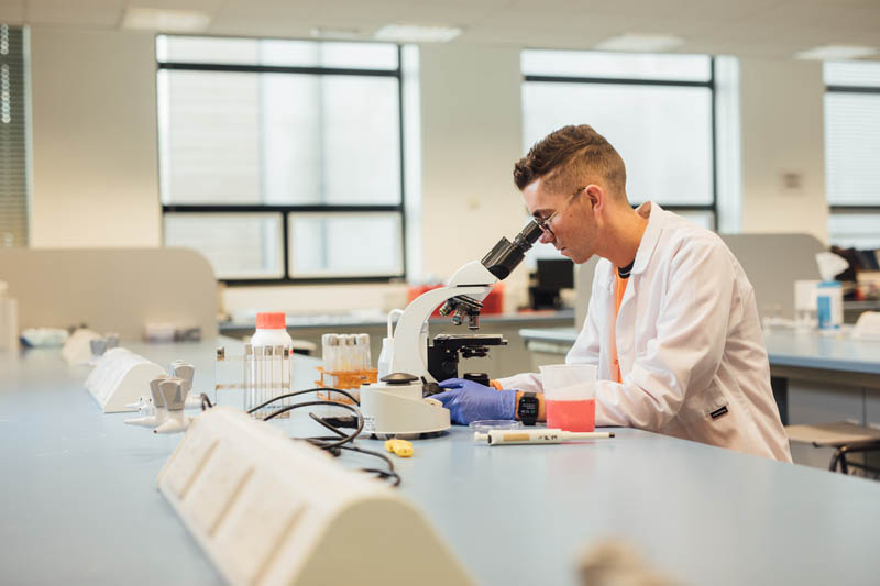 Image of student using microscope