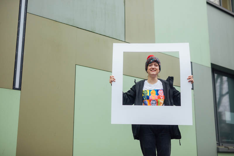 Image of student outside the Architecture Studio