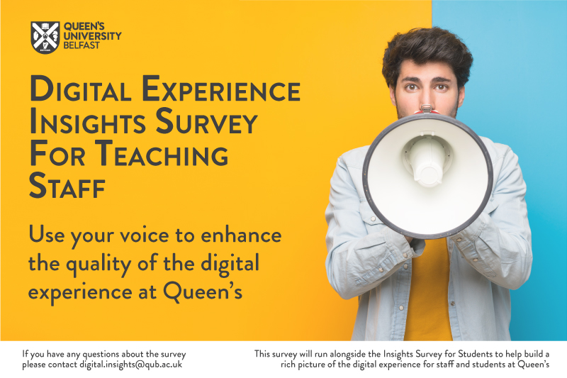 Young Man talking through megaphone - 'Digital Experience Insights Survey for Teaching Staff 2021'