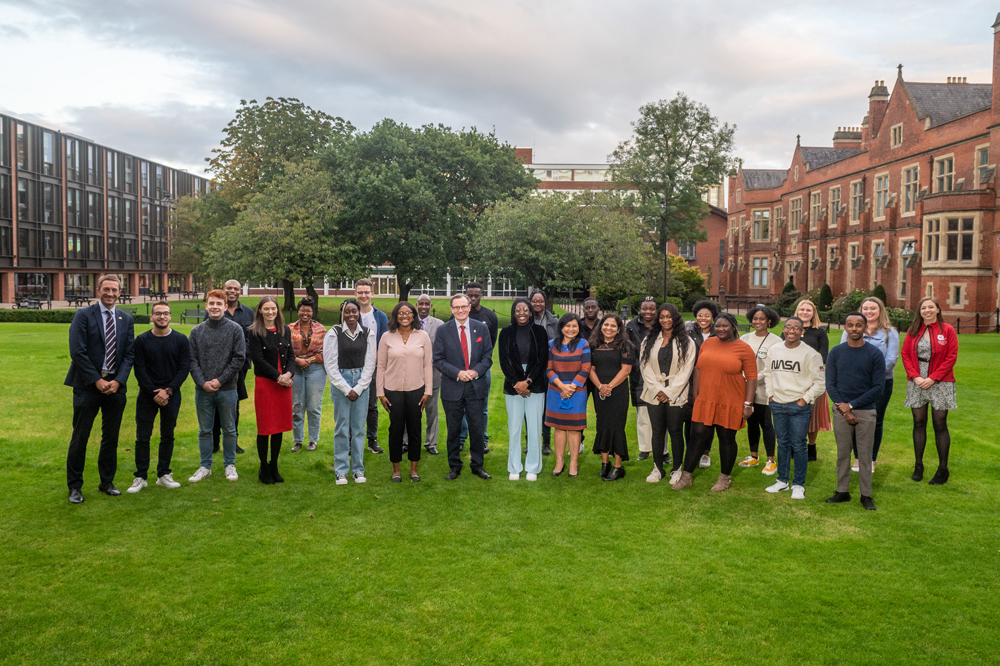 Staff and students in quad for Black History Month launch 2021