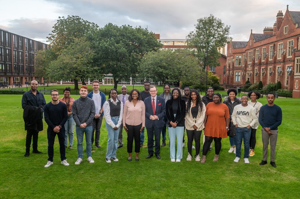 Staff and students in quad for Black History Month launch 2021