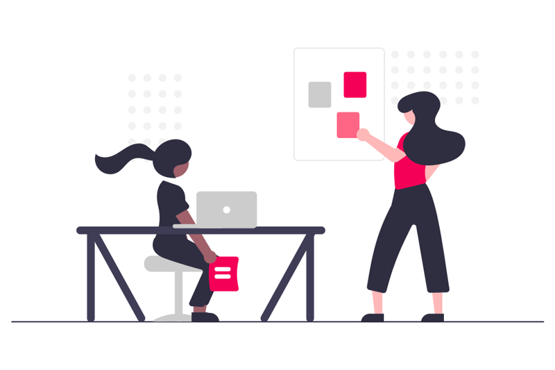 Training graphic showing female trainer and trainee