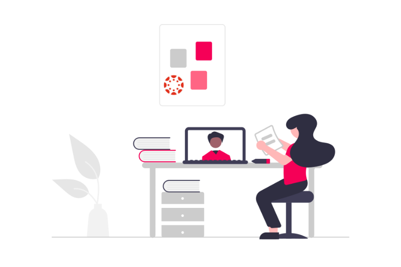 graphic showing female doing training at a desk