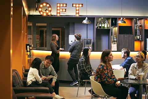 Students in the QFT bar area