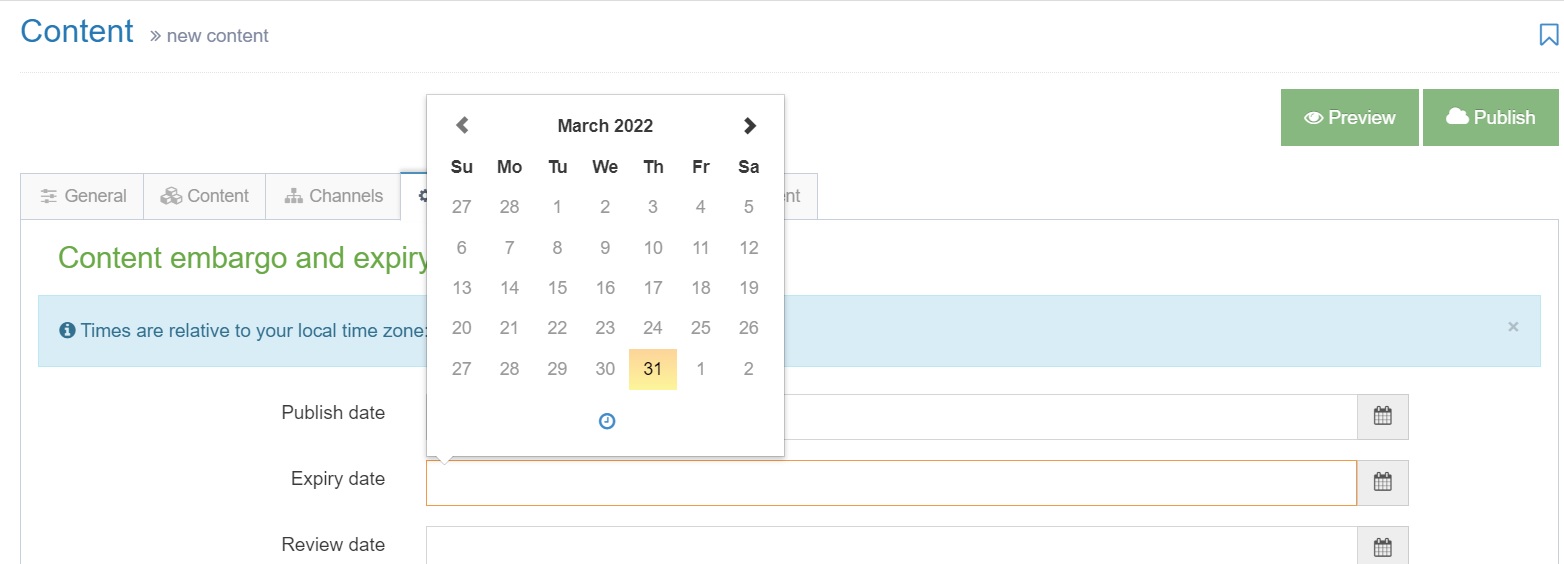 The Expire Content Options Calendar