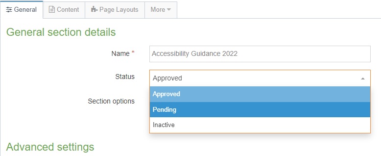 The drop-down menu showing Approved and Pending Status