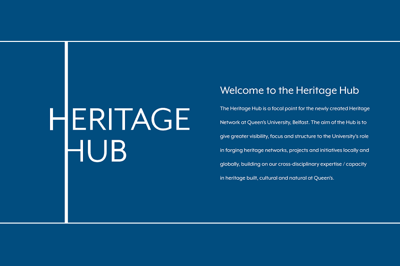 Queen's Heritage Hub promotional graphic, with accompanying words of welcome