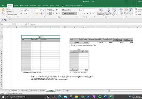 Excel sheet for expenses