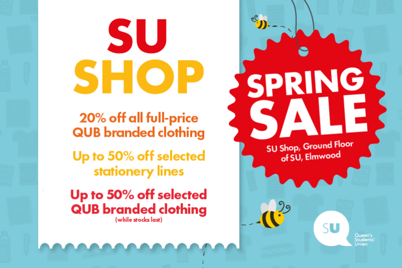 graphic promoting the SU Shop's Spring 2022 sale