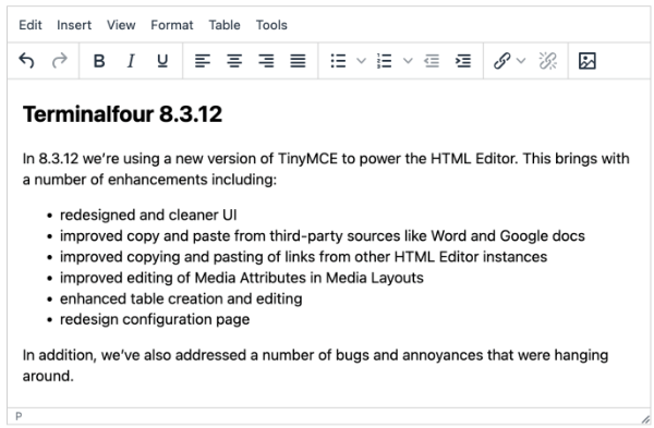 Image of the new TinyMCE editor