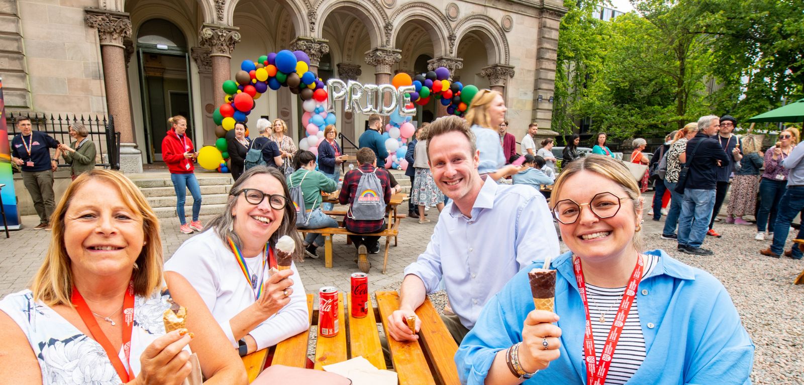 Attendees enjoying gelato at the Pride Picnic outside Elmwood Hall