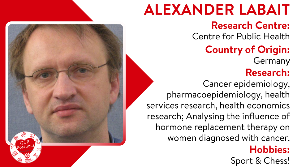 Alexander Labait. School of Pharmacy. From: UK. Research: The aim of my research is to develop novel functionalised gold nanoparticles to improve radiotherapy treatment outcomes for prostate cancer patients. Hobbies: Playing the guitar and singing