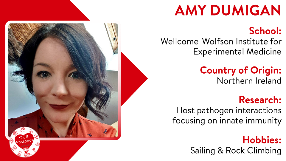 Amy Dumigan. School of Natural and Built Environment. From: UK. Research: Produce a complementary, early-warning strategy for future ‘hot-spot’ outbreaks of Covid 19, aiding governmental decision making around future infection prevention/control policies. Hobbies: Sailing and rock climbing.