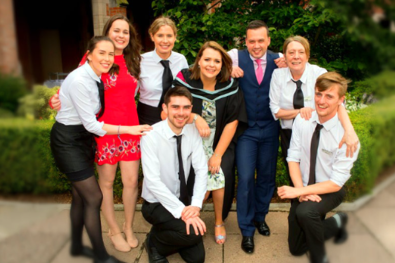 Students and Staff in the Quadrangle at Queen's during one of the Graduation Garden parties