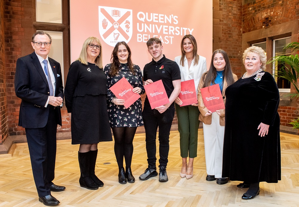 Vice-Chancellor with Professor Mary McAleese, Lord Lieutenant Dame Fionnuala Jay-O'Boyle and Platinum Jubilee Scholarship awardees