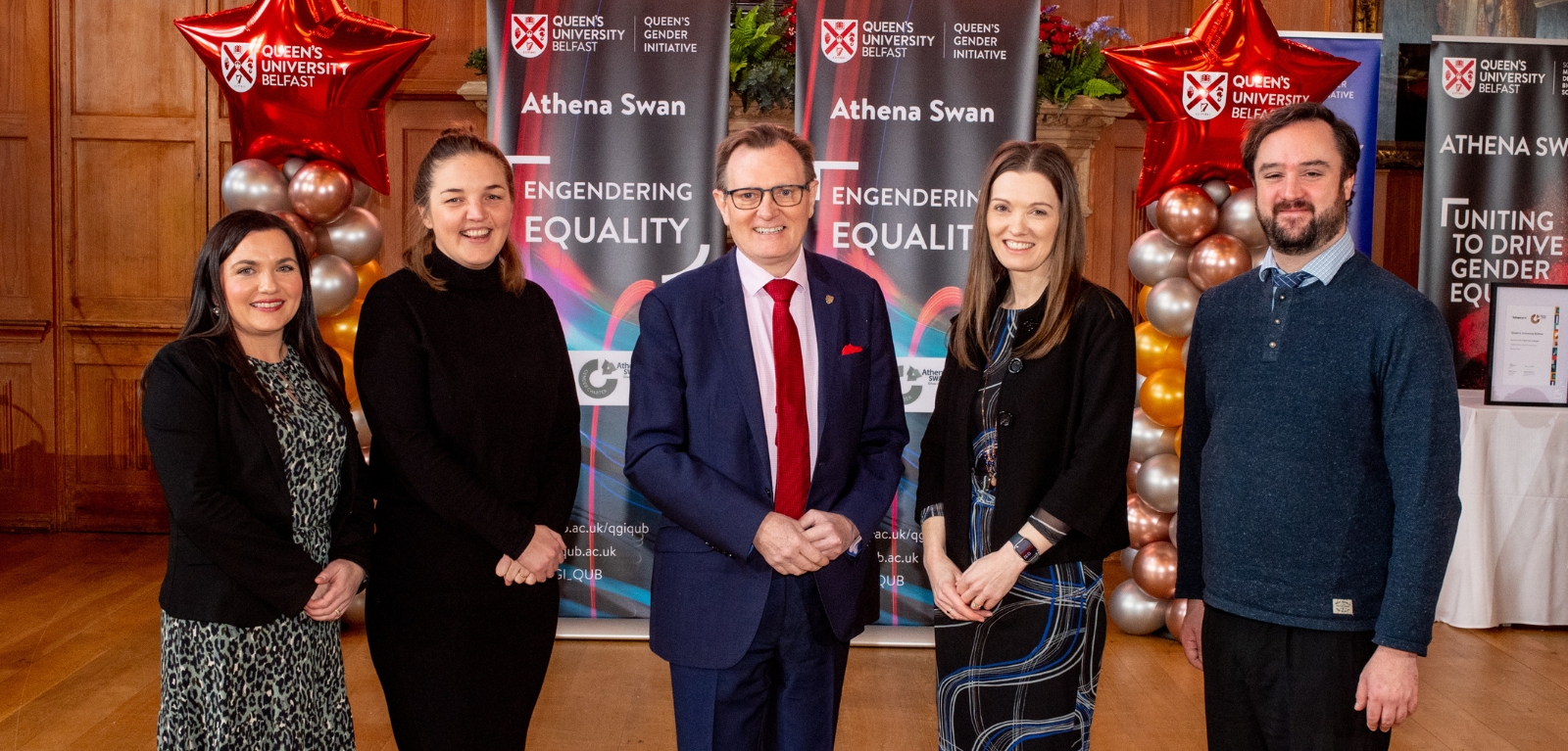 Professor Ian Greer and Professor Karen McCloskey (on right) pictured with representatives from Advance HE