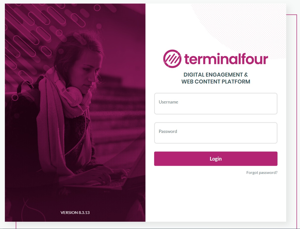 The Terminal Four Content Management System Login Screen