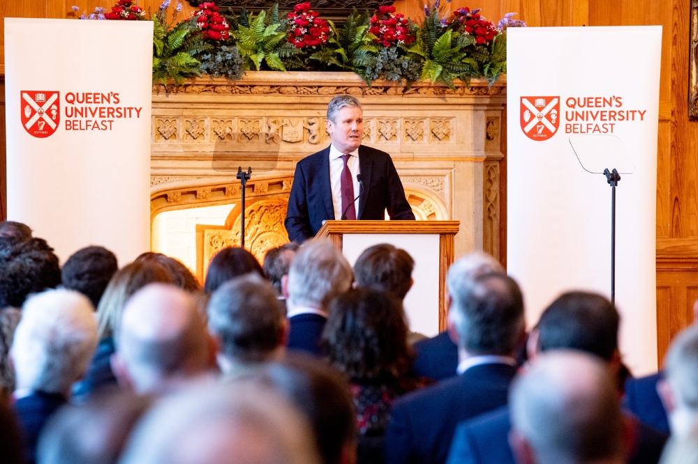 Sir Keir Starmer speaking in Queen's University Belfast Great Hall, January 2023