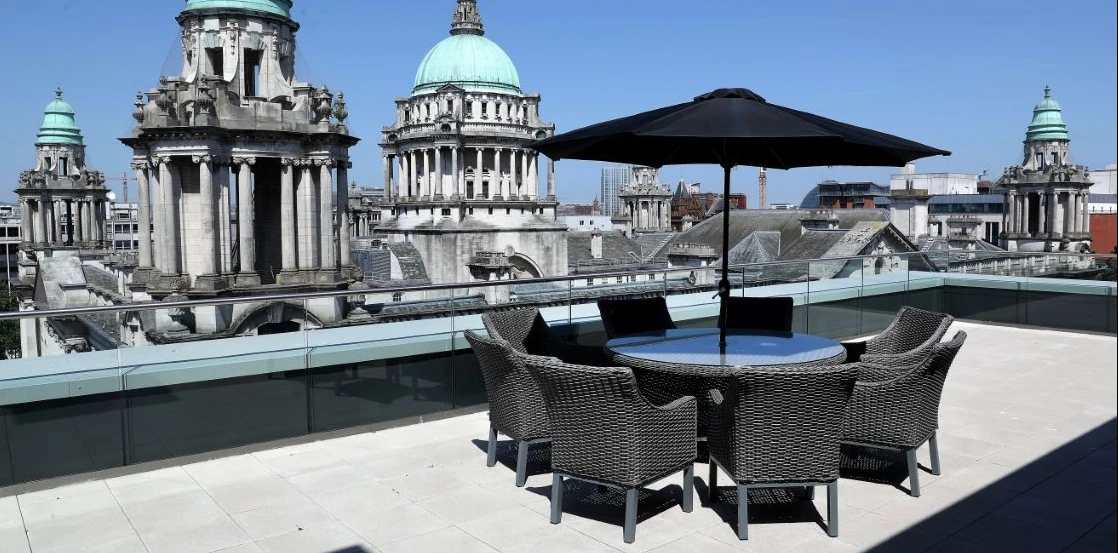 View of Belfast City Hall from Ten Square Rooftop Terrace