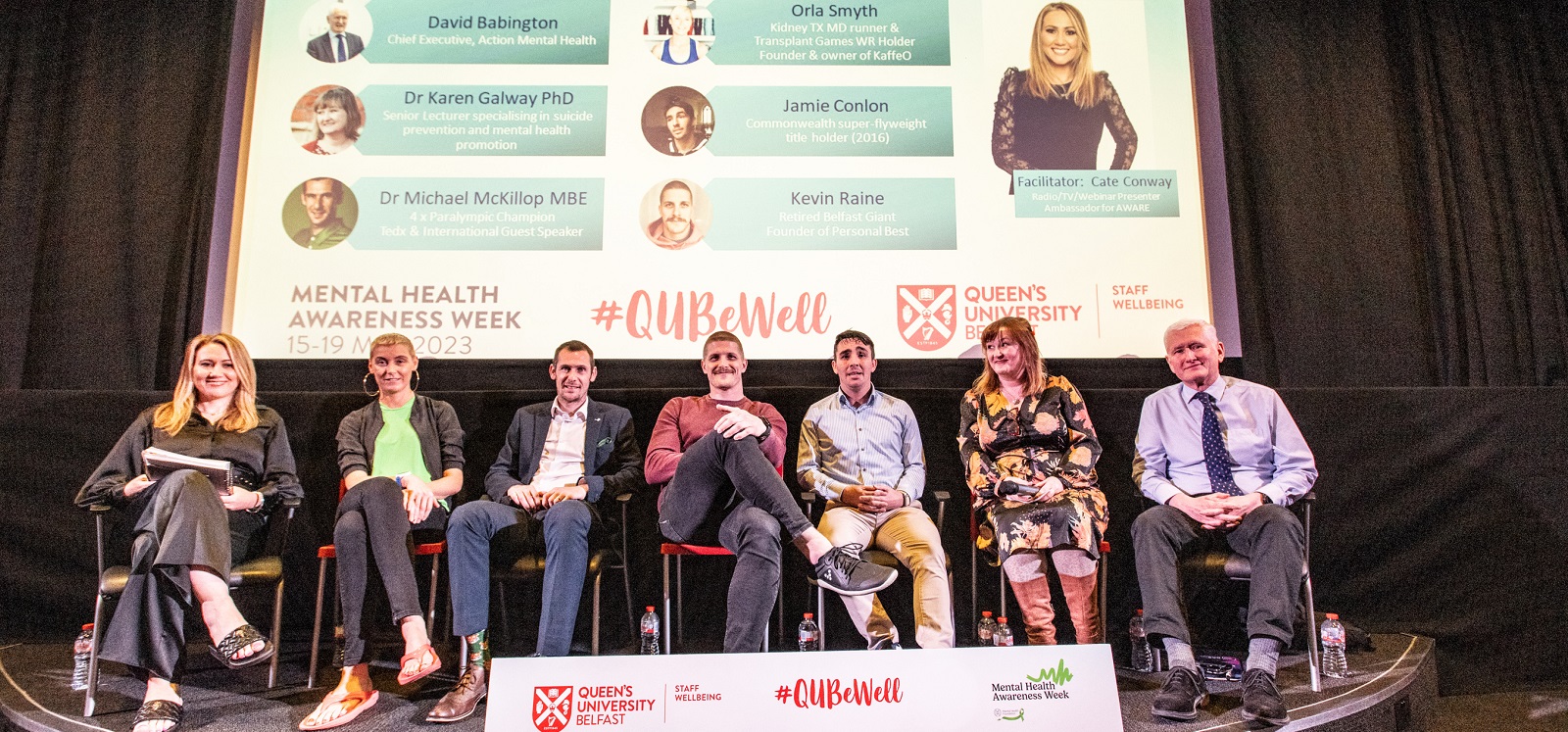 Mental Health Awareness Week 2023 - panel members seated on the QFT stage ahead of discussion