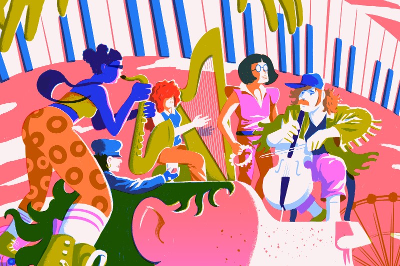art exhibit featuring musicians