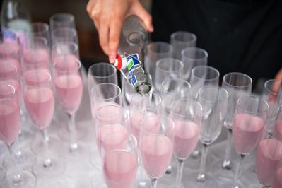 CONNECT Network BBQ June 2023 in the QUB Quad, some pink fizz to wash it down with.