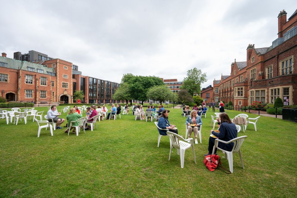 Staff carers enjoying a barbecue on Queen's quadrangle