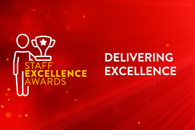 Image shows the Staff Excellence Awards logo and reads: Delivering Excellence