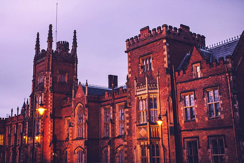 Close up of Lanyon building at night time