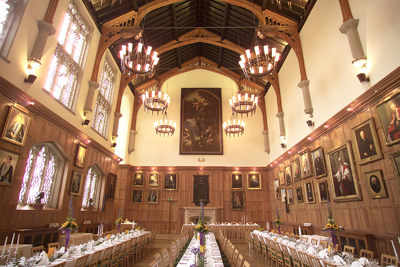 an image of the Great Hall at Queen's University Belfast, showing banquet-style dinner for 160 persons