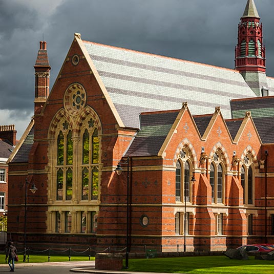 graduate school exterior with dark sky