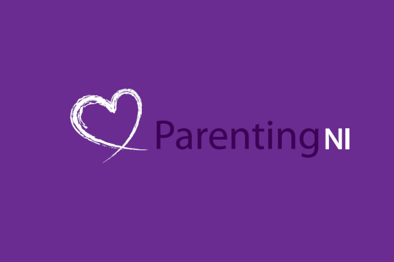 Parenting NI logo with white paintbrushed heart and Parenting NI text on purple background