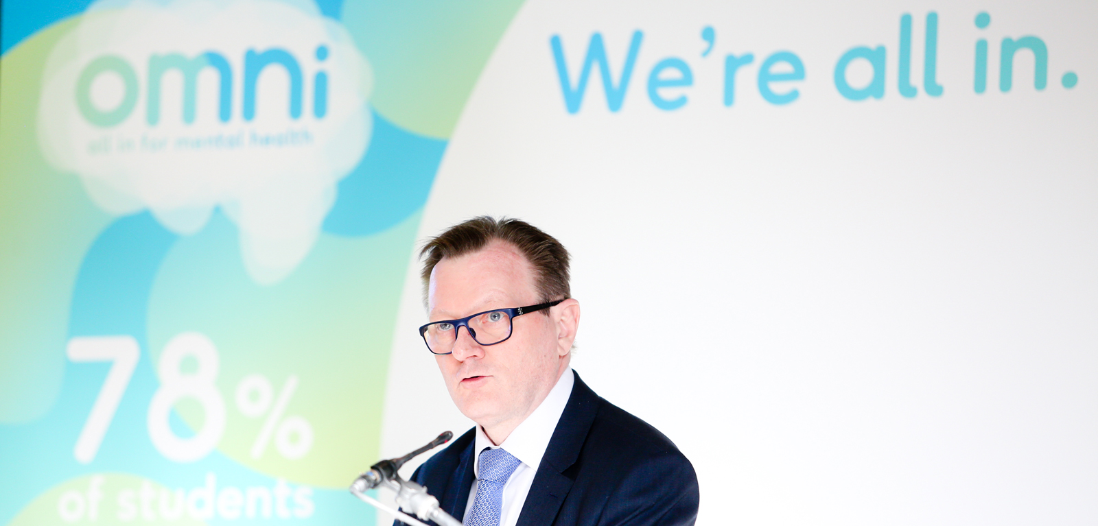 Vice-Chancellor Professor Ian Greer speaking at the launch of OMNI – All in for mental health campaign – February 2019