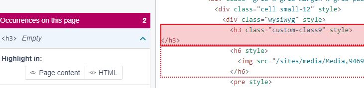 an example of missing heading text within Siteimprove