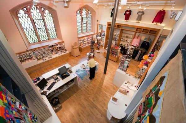 Aerial shot of the Welcome Centre shop at Queen's