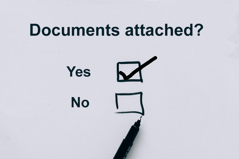 A checklist asking if documents are attached. Responses are yes and no, with a tick beside yes.