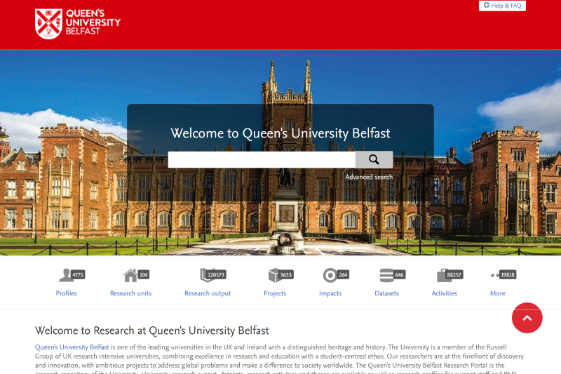 screengrab of Pure and Research portal homepage 2025