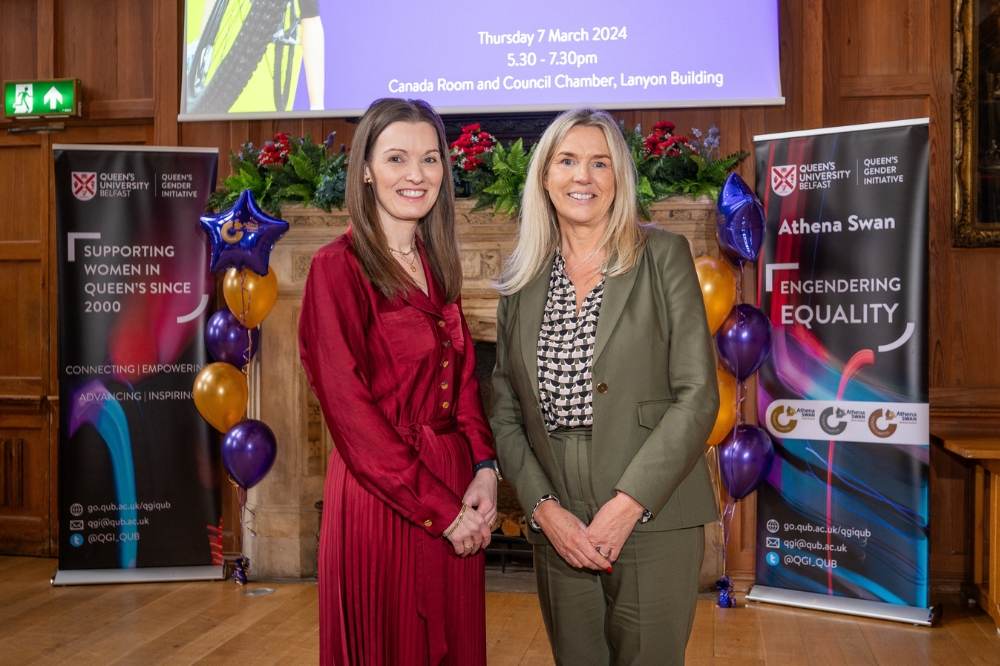 Karen McCloskey and Orla Corr OBE at the IWD 2024 Networking Lunch in the Great Hall
