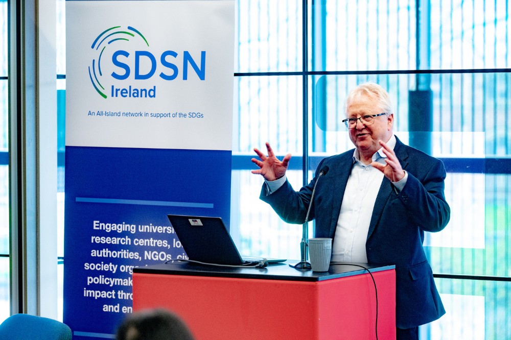 Professor Michael Alcorn speaking at one of the Reach '24 arts and sustainability festival events, Queen's University Belfast